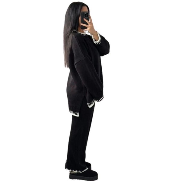 Women's Ladies Knitted Stitched Wide Leg 2PCS Co-ord Suit Sweater Loungewear Set UK 8-16 Womenswear Overalls Comfort Long Sleeve Basic Casual