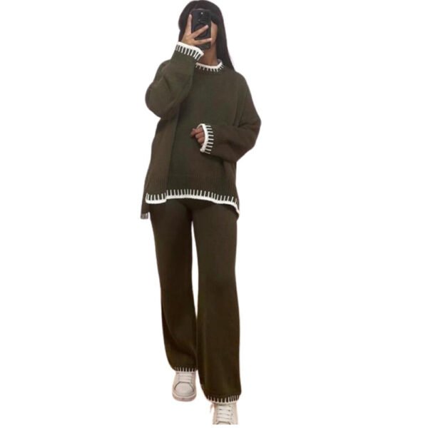 Women's Ladies Knitted Stitched Wide Leg 2PCS Co-ord Suit Sweater Loungewear Set UK 8-16 Womenswear Overalls Comfort Long Sleeve Basic Casual