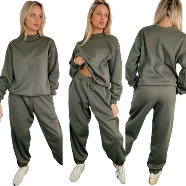 Ladies women’s Fleece Long Sleeve oversized 2pieces Top Bottom loungewear casual Girls baggy tracksuit Womenswear Overalls Comfort Basic