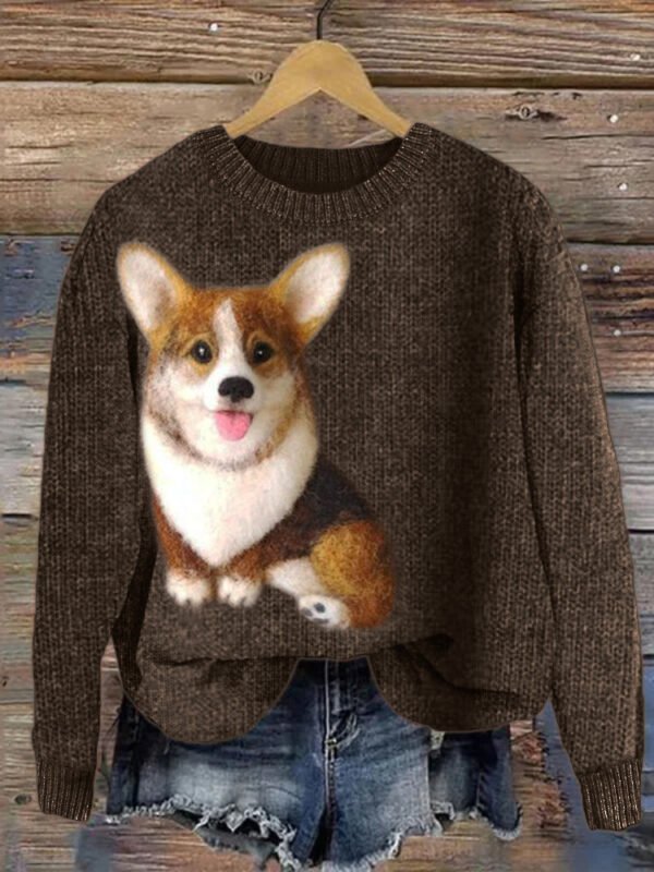 Lovely Corgi Dog Felt Cozy Knit Sweater