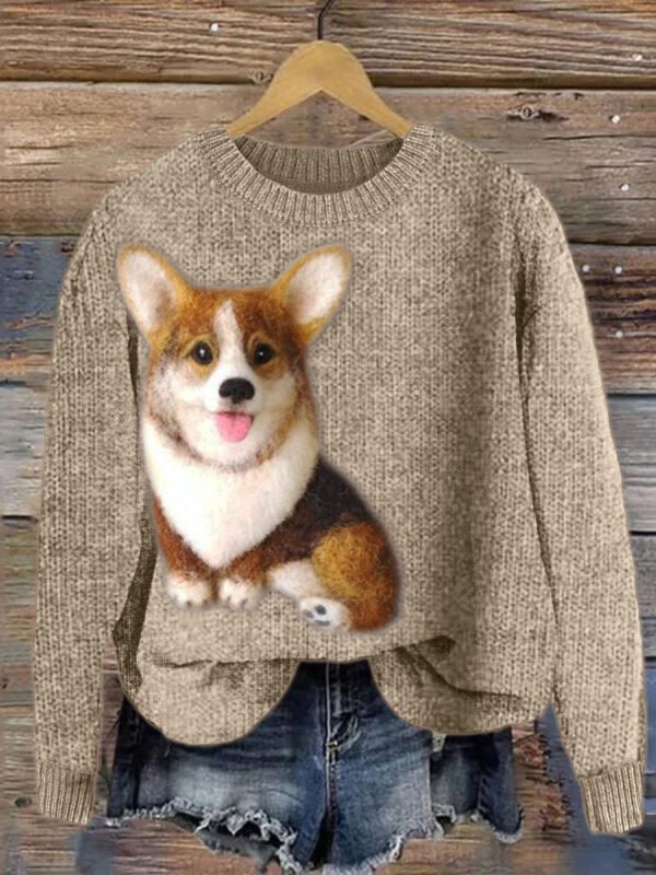 Lovely Corgi Dog Felt Cozy Knit Sweater