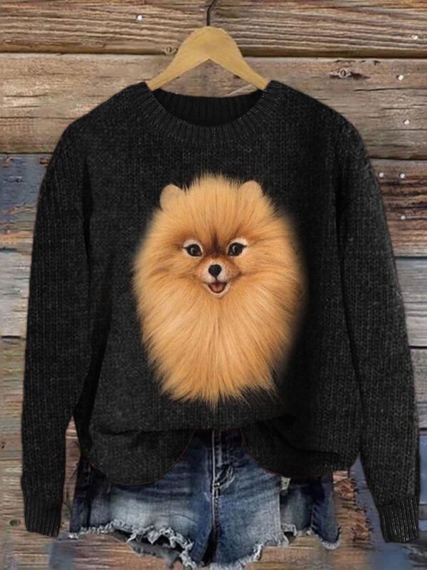 Fluffy Pom Dog Plush Cozy Knit Sweater