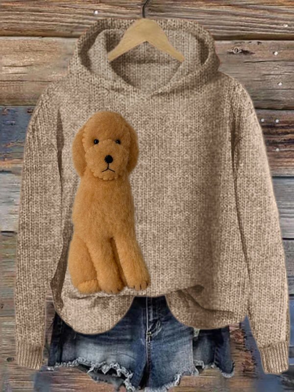 Fuzzy Golden Doodle Dog Felt Cozy Knit Hooded Sweater