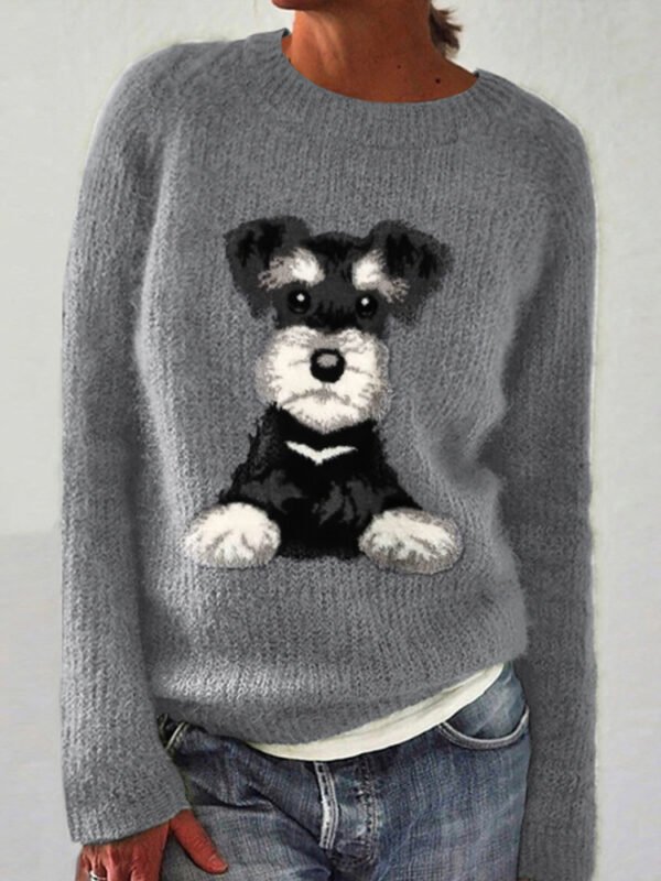 Dog Print Casual Knitted Pullover Sweater