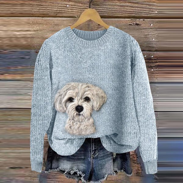 Women's Cute Dog Embroidery Art Cozy Sweater