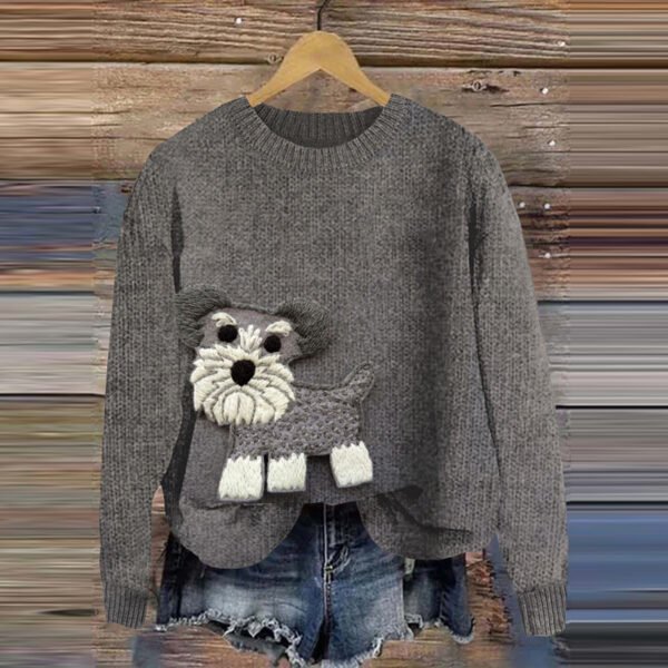 Funny Mini Schnauzer Felt Applique Cozy Sweater