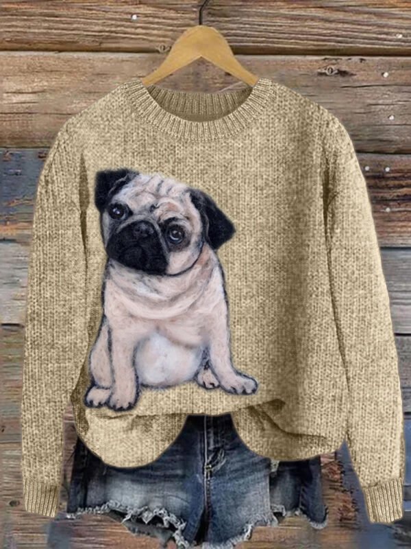 Lovely Pug Dog Wool Art Cozy Knit Sweater