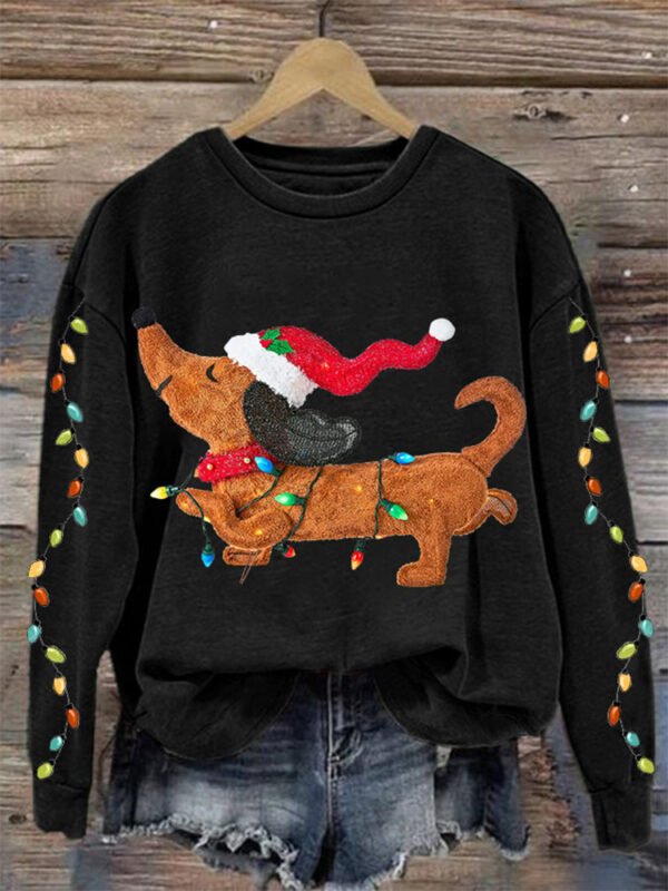 Women's Christmas Dog Print Crewneck Sweatshirt