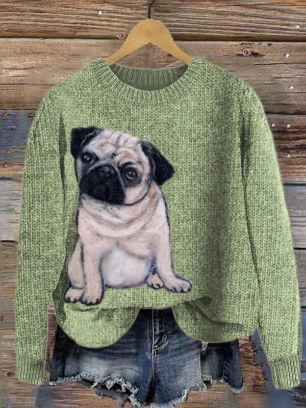 Lovely Pug Dog Wool Art Cozy Knit Sweater