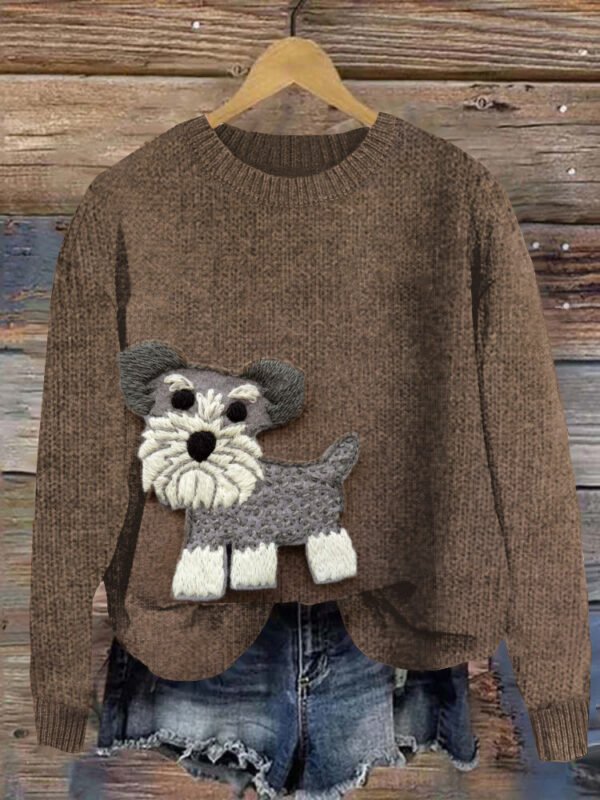 Funny Mini Schnauzer Felt Applique Cozy Sweater