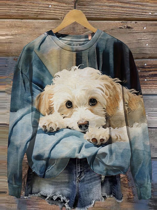 Cute Dog Print Casual Sweatshirt