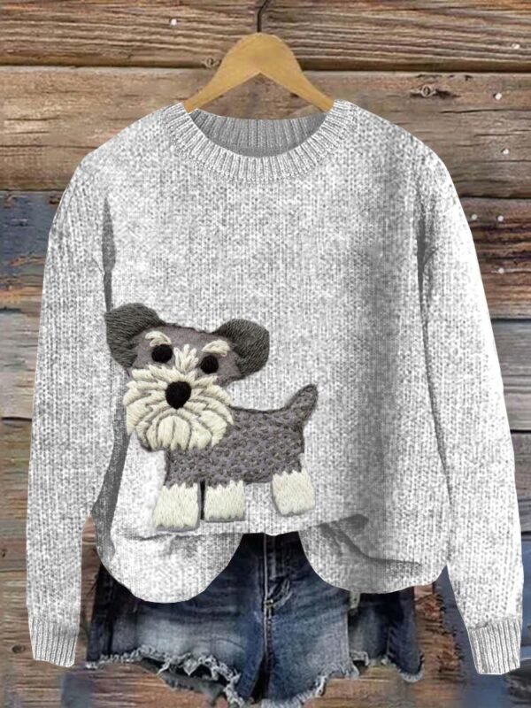 Funny Mini Schnauzer Felt Applique Cozy Sweater