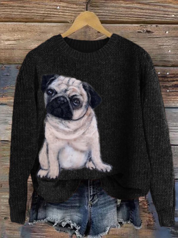 Lovely Pug Dog Wool Art Cozy Knit Sweater