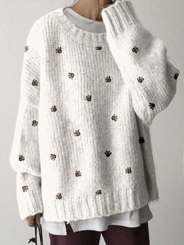 Cute Dog Paws Pattern Cozy Knit Sweater