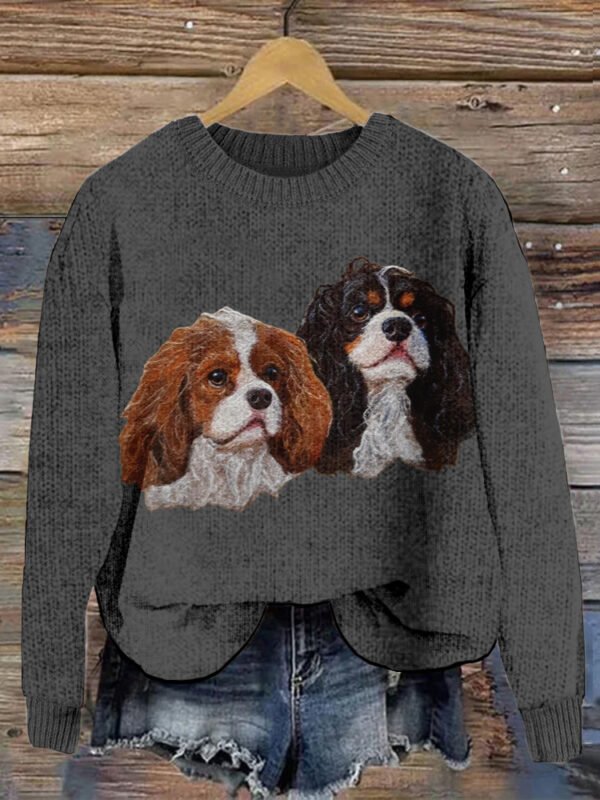 Cute Dogs Felt Art Cozy Knit Sweater