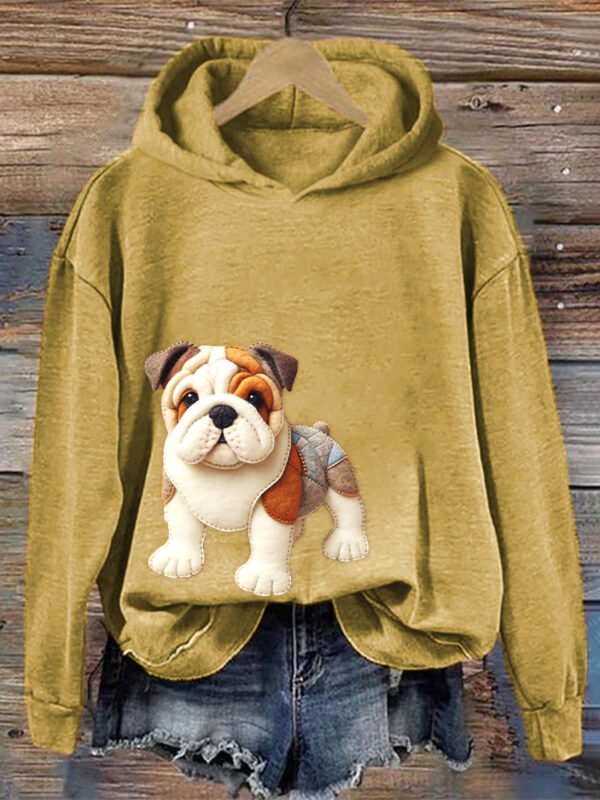 Cute Bulldog Felt Art Cozy Hoodie