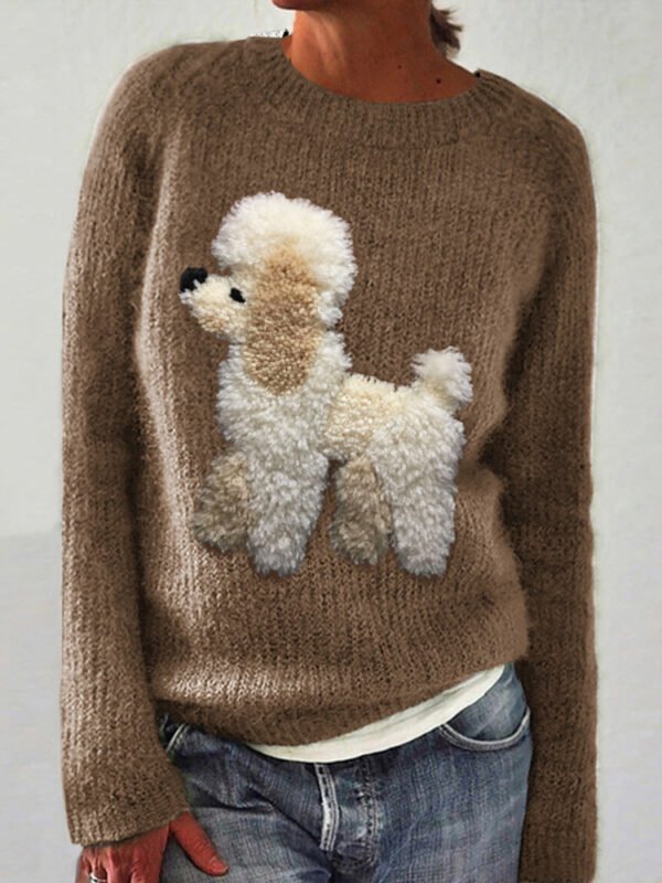 Cute Dog Felt Art Knit Cozy Sweater