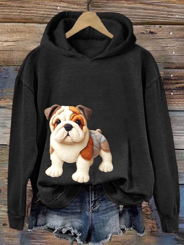 Cute Bulldog Felt Art Cozy Hoodie