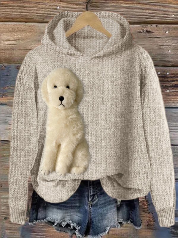 Fuzzy Golden Doodle Dog Felt Cozy Knit Hooded Sweater