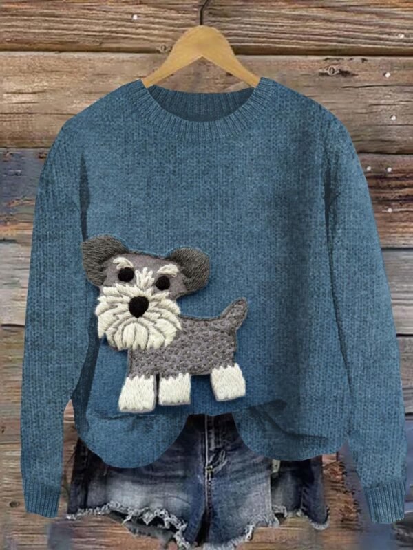 Funny Mini Schnauzer Felt Applique Cozy Sweater