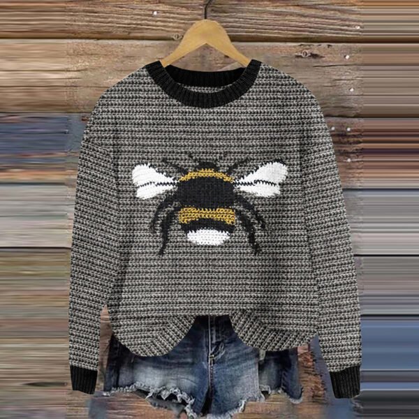 Bee Print Knitted Pullover Sweater