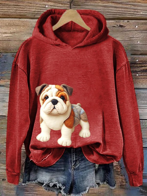 Cute Bulldog Felt Art Cozy Hoodie