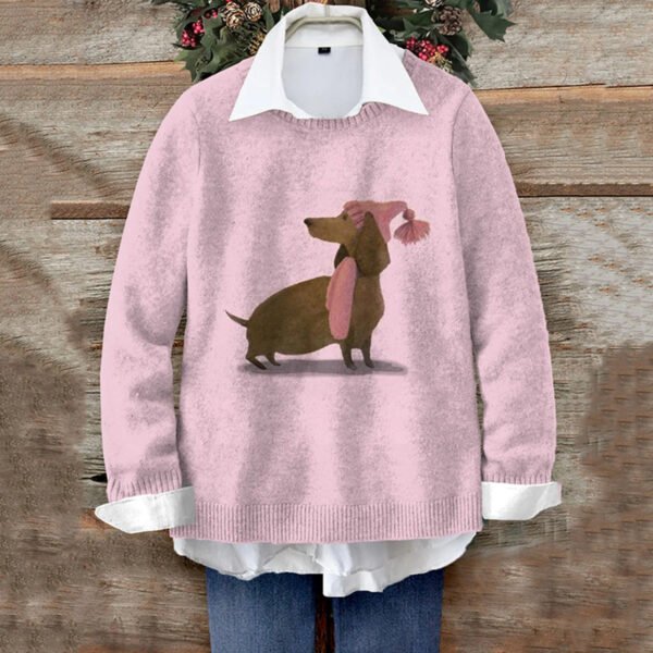 Women's Christmas Pink Dachshund Casual Sweater