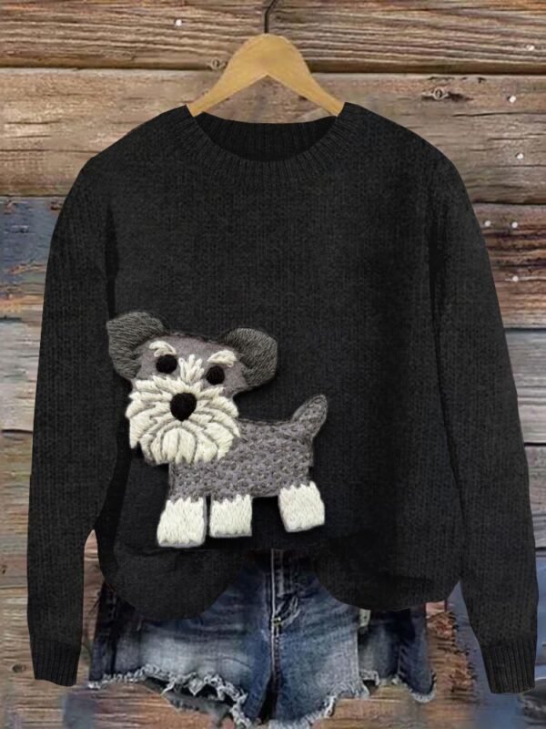 Funny Mini Schnauzer Felt Applique Cozy Sweater