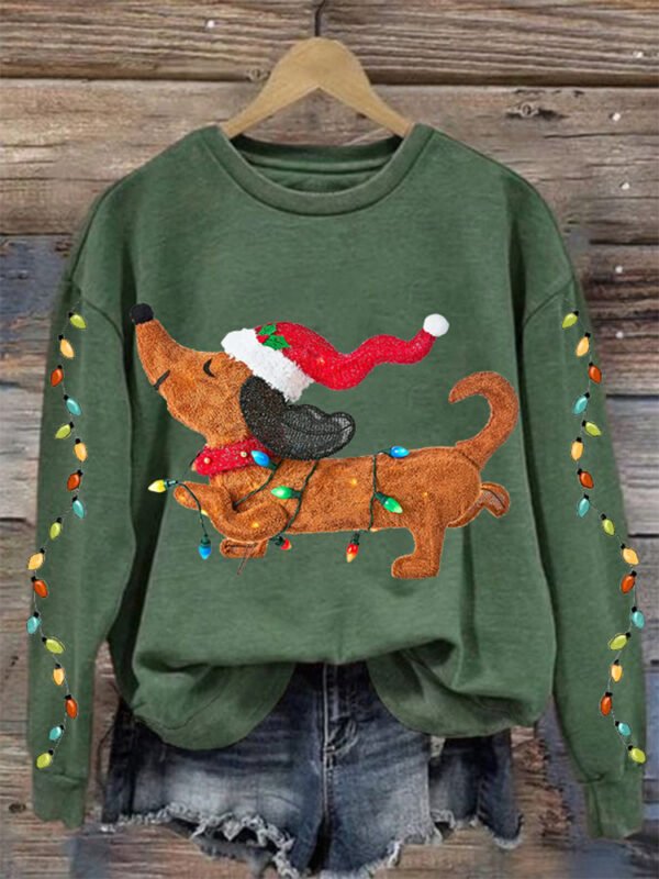 Women's Christmas Dog Print Crewneck Sweatshirt