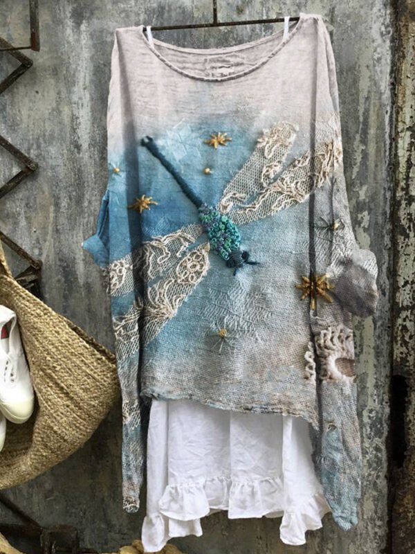 Dragonfly Lace Fiber Art Linen Blend Tunic