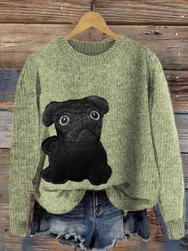 Lovely Black Pug Dog Felt Cozy Knit Sweater