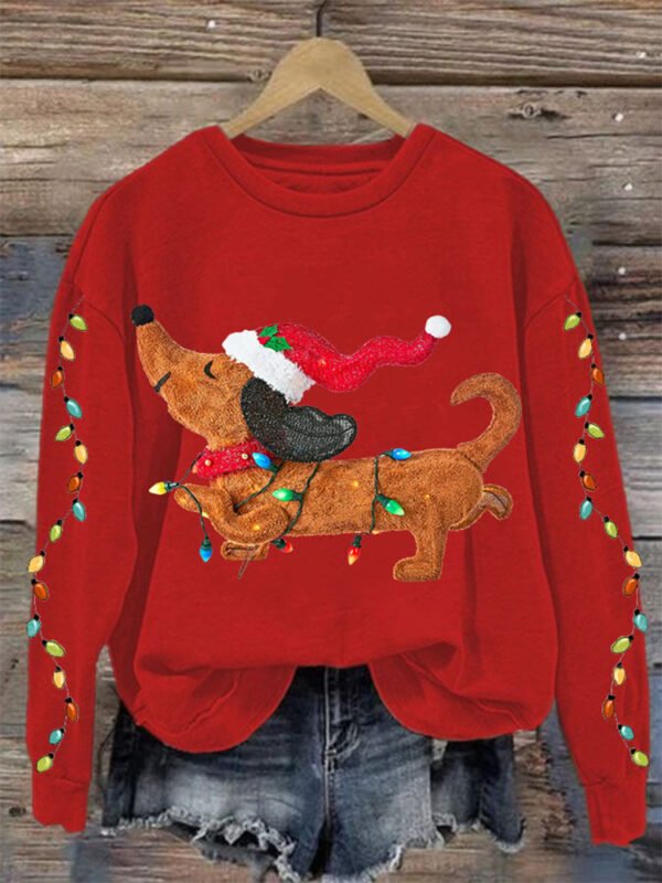 Women's Christmas Dog Print Crewneck Sweatshirt