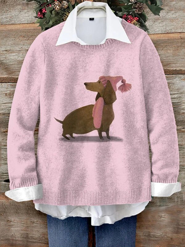 Women's Christmas Pink Dachshund Casual Sweater