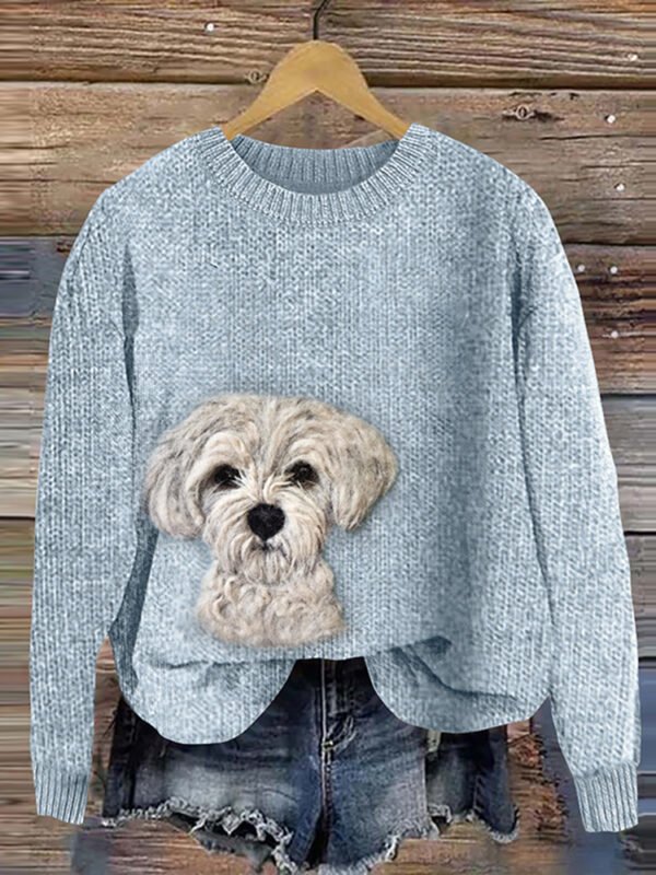 Women's Cute Dog Embroidery Art Cozy Sweater