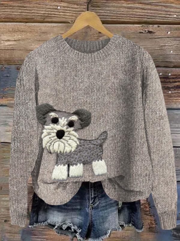 Funny Mini Schnauzer Felt Applique Cozy Sweater